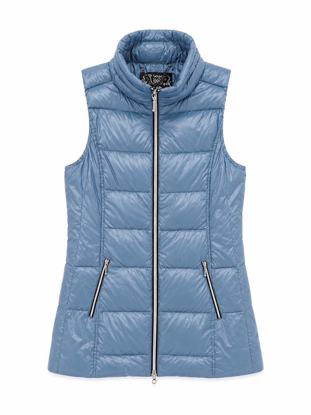 ANORAK Long Down Puffer Vest Blue Duck Down Quilted Zip (Super Soft)